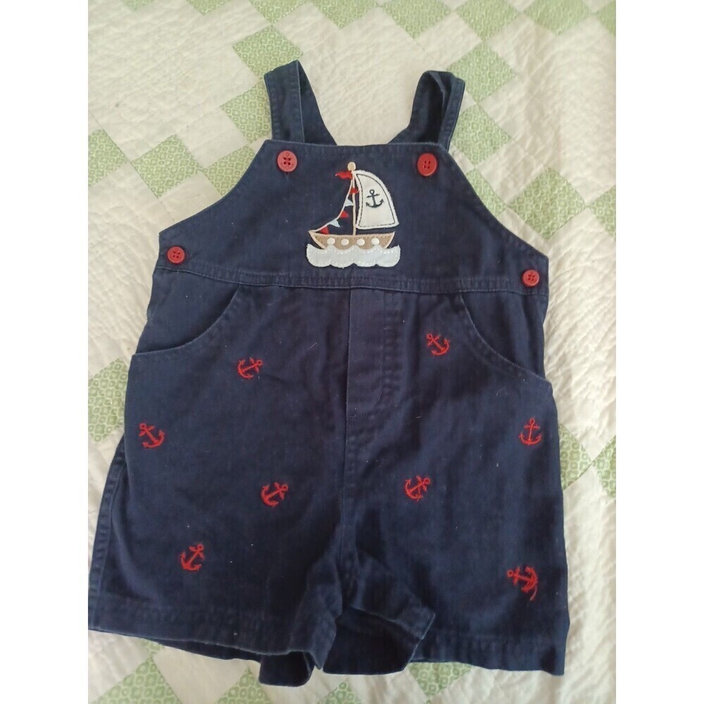 Starting Out nautical boat anchor short overalls one piece 18M snap bottom